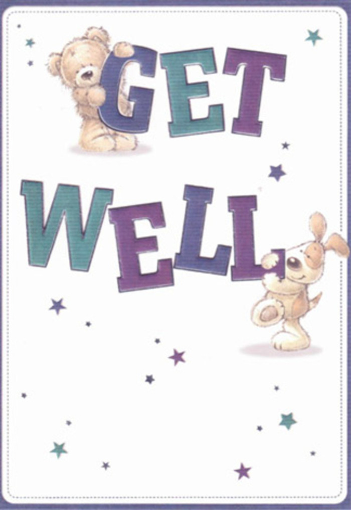 Capturing the heart of West Brompton's community spirit, this get well card is a vibrant medley of illustration and emotion, offering the comfort of a friend's hand on a difficult day. Central to the design is the joyful pairing of a fluffy bear and a puppy with plush, velvety ears-both rendered with such soft, rounded lines and gentle textures they seem almost tangible, a visual reassurance crafted with the same attention as a bespoke bouquet. Playful stars in varying blues, purples, and teals twinkle above them, scattering well wishes in all directions as if echoing the optimism found in local gardens dotting Seagrave Road. The bold, confident typography, shaded in a lively mix of purple and aqua, conveys not just a message but a burst of cheerful encouragement, its volume turned up by the clean, luminous white that surrounds it-much like the bright light that fills a flower shop on a clear morning. Imagining this card arriving alongside fresh blooms curated by West Brompton Florist adds an extra layer of heartfelt care. Each detail-the expressive eyes, the tactile fur, the buoyant stars-works in harmony to create a soothing, affectionate gesture designed to lift spirits within the neighbourhood and beyond.
